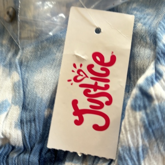 Justice Girls Blue and White Short Sleeve Ruffle Detailing Top - Picture 12 of 12